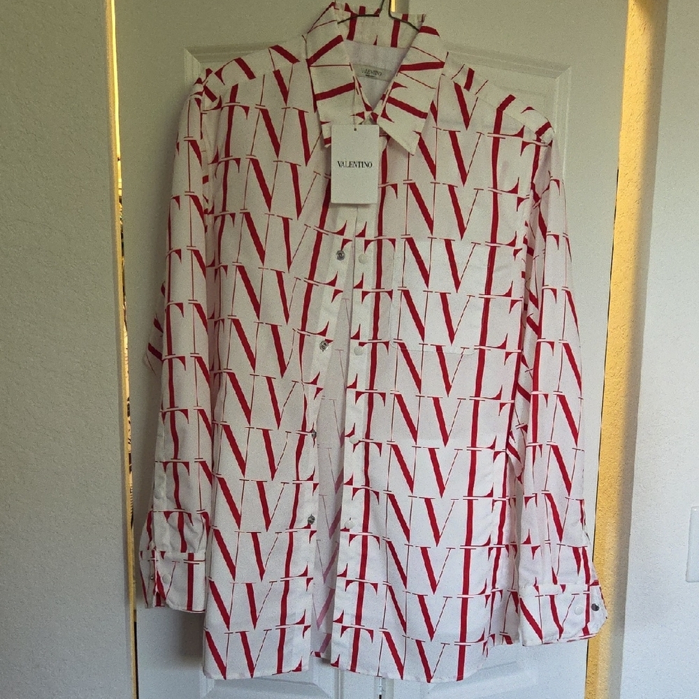 Valentino Men's Red and White Shirt